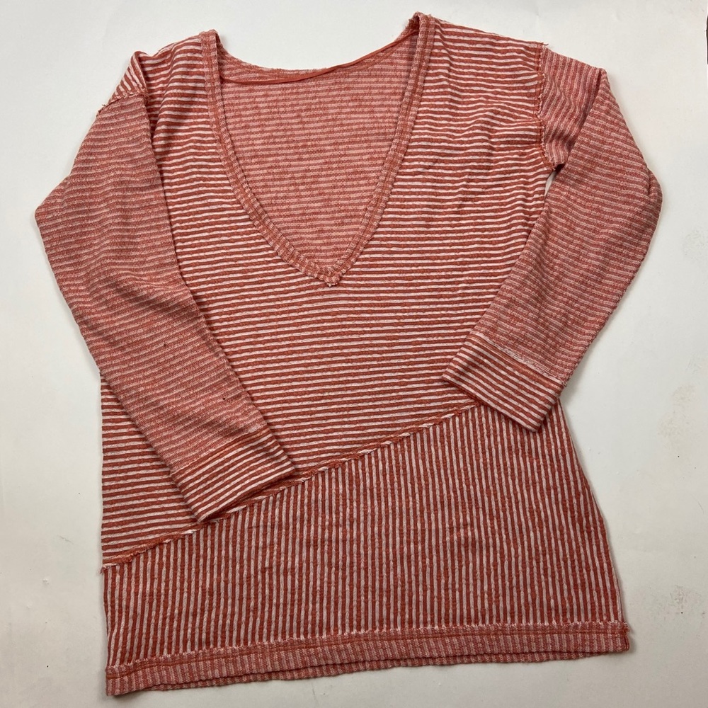 Free People Coral Striped Off the Shoulder Sweater